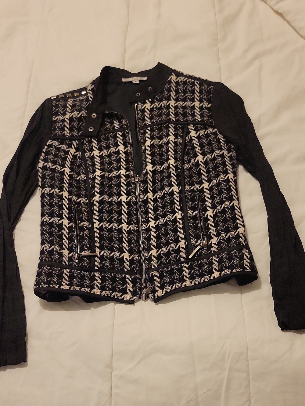 Alberto Makali Black & White Tweed Zip-Front Jacket